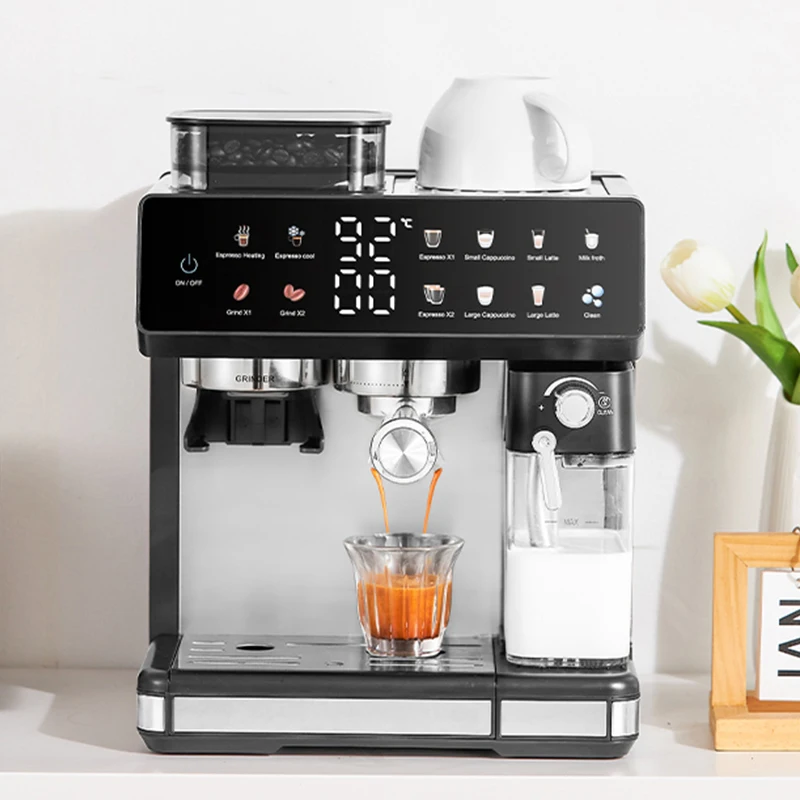 ماكينة اسبريسو أوتوماتيكية بالكامل، شاشة رقمية تعمل باللمس، رغوة الحليب الباردة والساخنة، ماكينة طحن القهوة المتكاملة