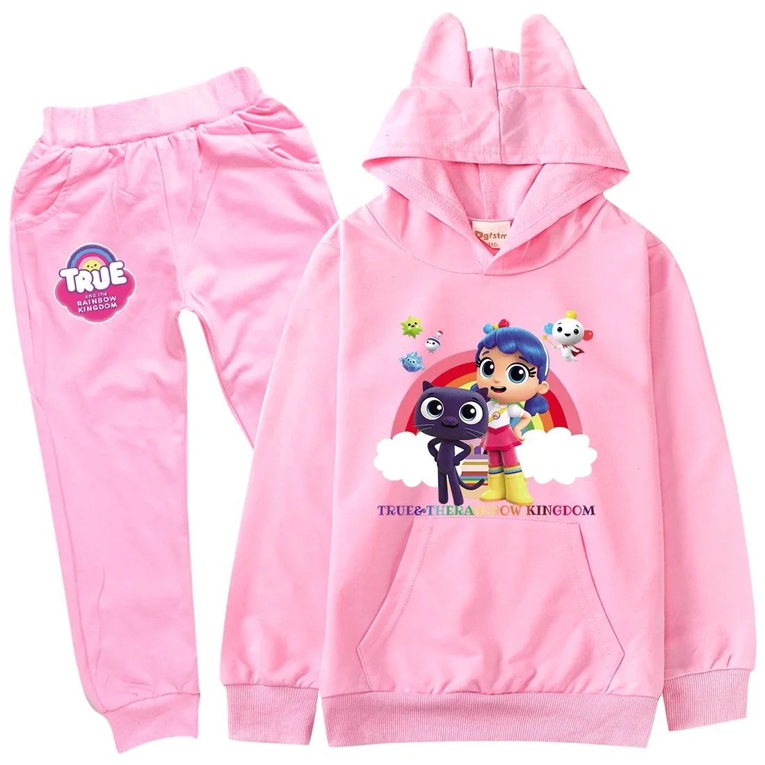 

Anime Rainbow Kingdom Hoodie with Ears Cat Kids Hood Sweatshirt Jogger Pants 2pcs Sets Toddler Boy Clothes Toddler Girls Outifts