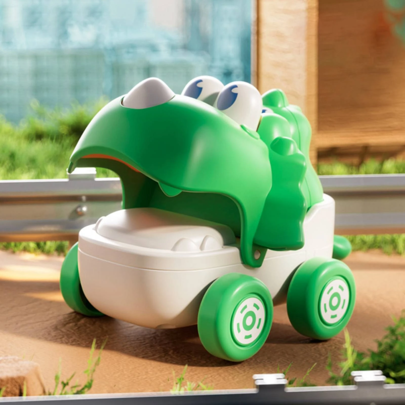 漫画恐竜車-オープンマウス-プルストリングおもちゃの車-恐竜おもちゃの車-大きな目
