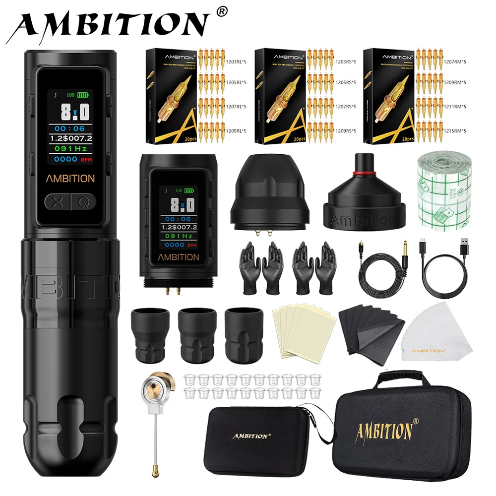 Ambition Soldier Max Kit Bezprzewodowa maszynka do tatuażu Prosta trzpień Skok 4,0 mm Kolorowy ekran Bateria do fakturowania 2400 mAh Silnik bezrdzeniowy