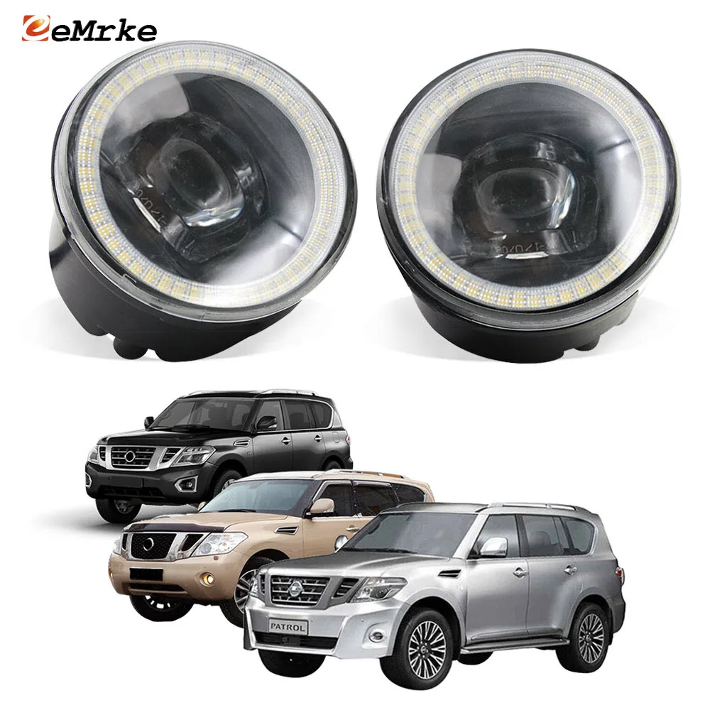 LED Fog Lights Assembly Lens+ Angel Eye DRL Halo for Nissan Patrol Y62 2010 2011 2012 2013 14 2015 2016 2017 2018 2019 2020 2021