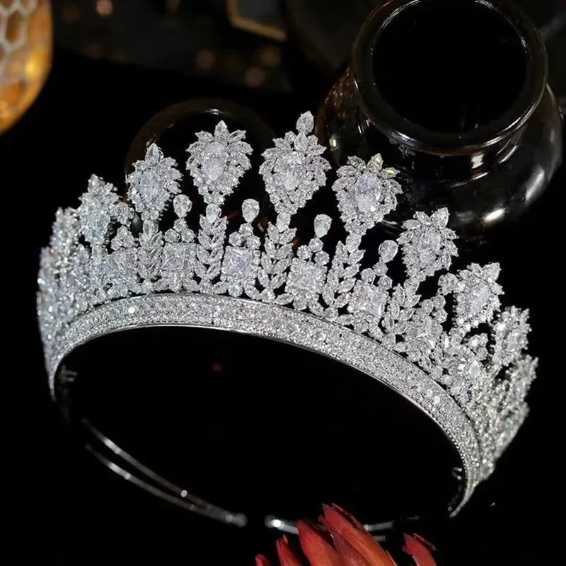 

Luxury Big Crowns Cubic Zirconia Princess Bride Tiaras Crowns For Wedding Headdress Pageant Diadem Prom Hair Jewerly Headpiece