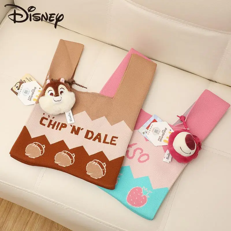 Kawaii Disney Anime Hobby Lotso Donald Duck Chip An' Dale Cartoon Vest Knitted Bag Large Capacity Tote Bag with Doll