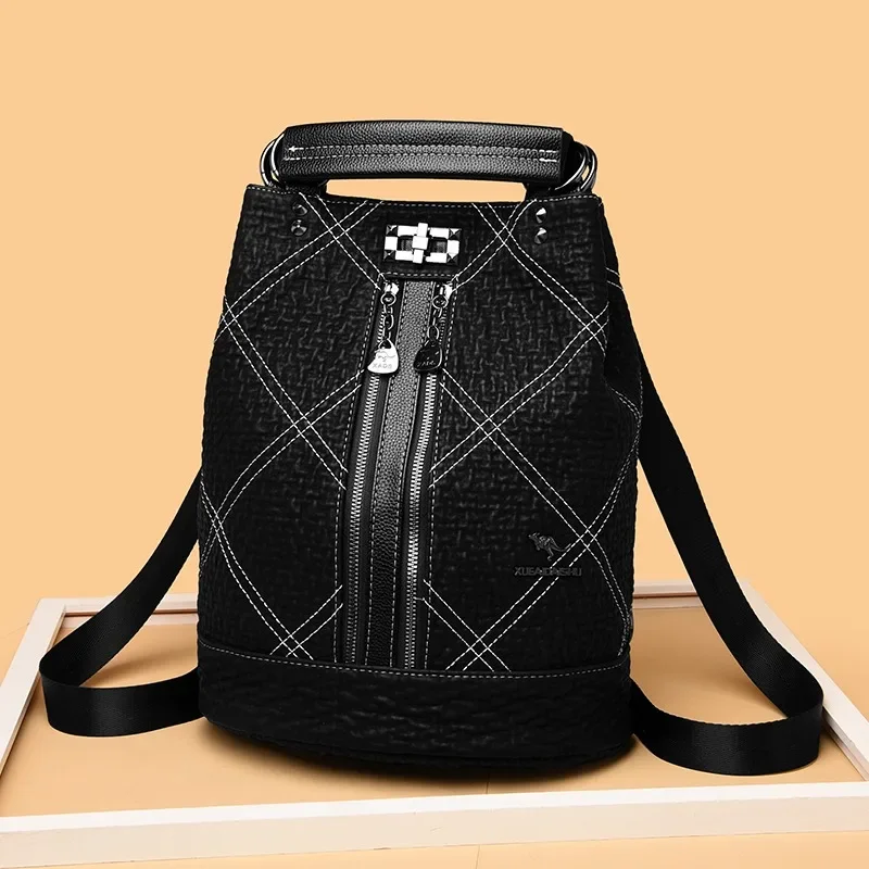 Thread Diamond Pattern Fashion PU Backpack Double Zipper Decorative Casual Shoulder Bag 2024 Hot Sale Bags for Women Bolsa Mujer