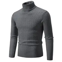 Suéter de punto de manga larga para hombre, jersey básico de cuello alto, Color sólido, ropa de invierno