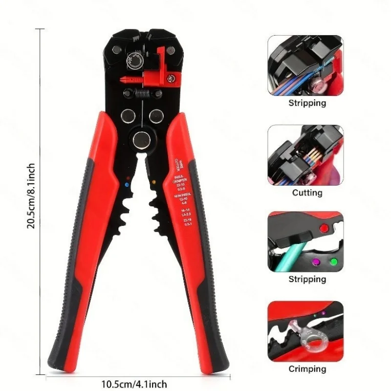 Multi functional cable cutting pliers, heat shrink joint length adjustable, multi insulation crimping and stripping pliers