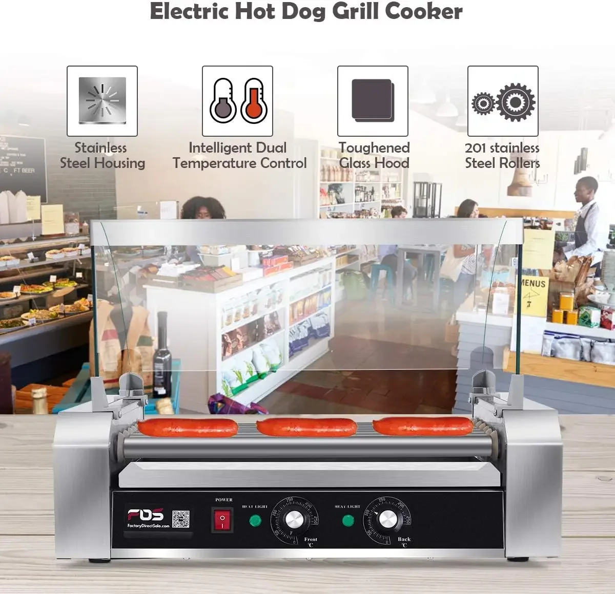 Commercial 18 Hot Dog 7 Non-Stick Roller Machine, Electric Hot Dog Sausage Grill Cooker Machine with Removable Stainless Steel D