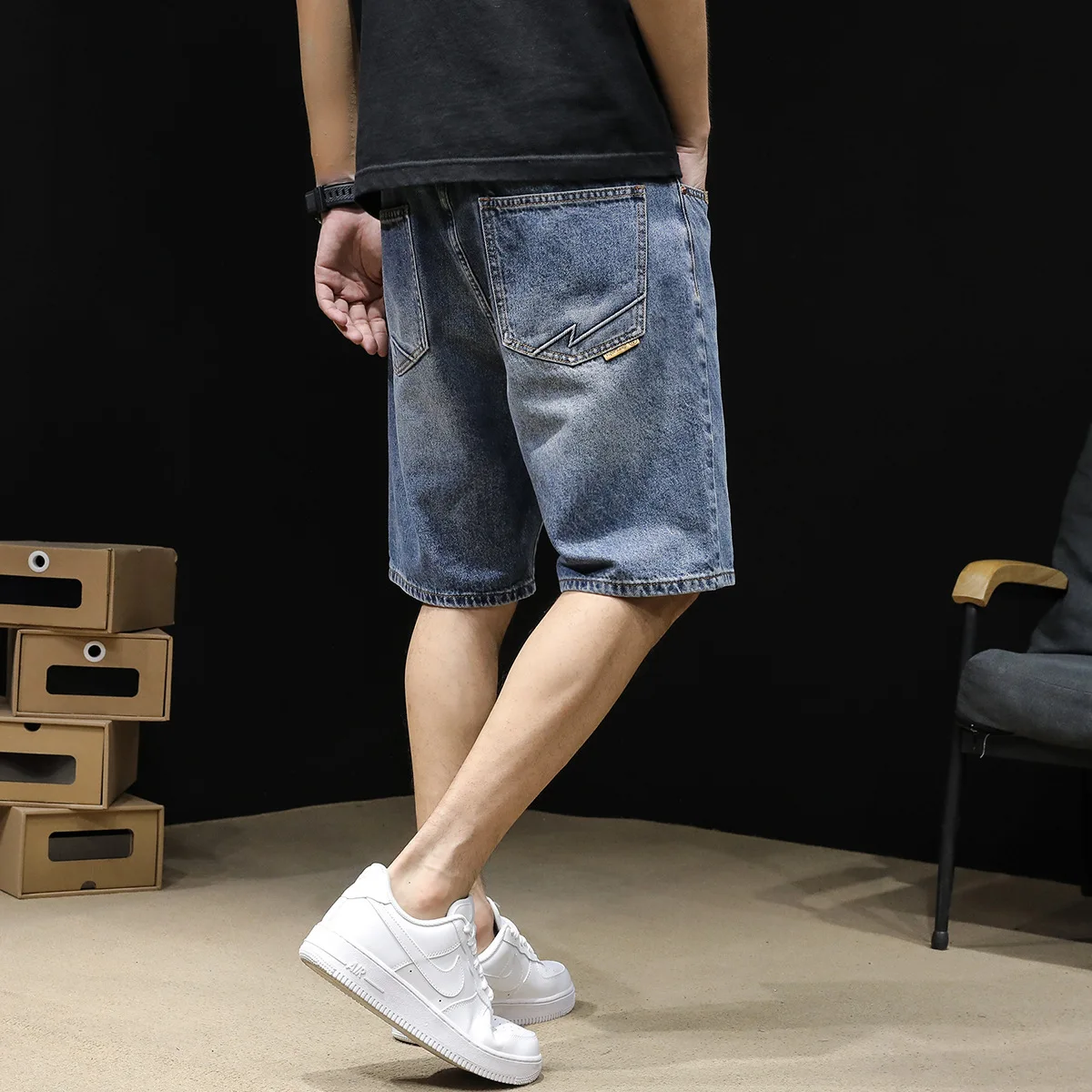

Loose Fit Men's Denim orts Summer New Sle Large Size Trendy Brand 5-Piece Pants Straight Leg mid Waist Zipper Closure Cotton