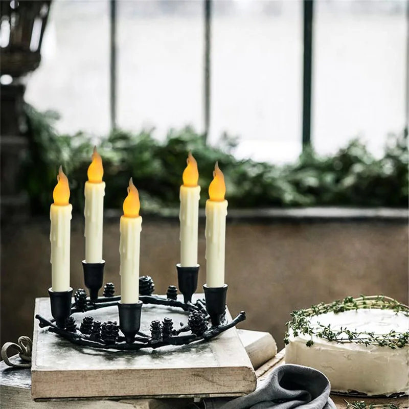 フローティングキャンドル-led-フレイムレス-12-個テーパー-ハロウィン装飾用-魔法の杖リモコン付き