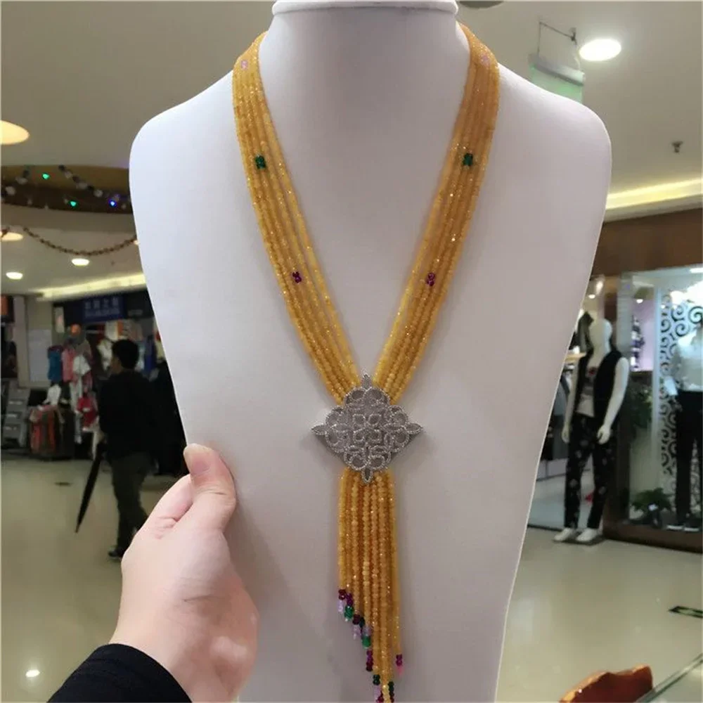 New style multilayer yellow jade necklace micro inlay zircon accessories clasp fashion jewelry