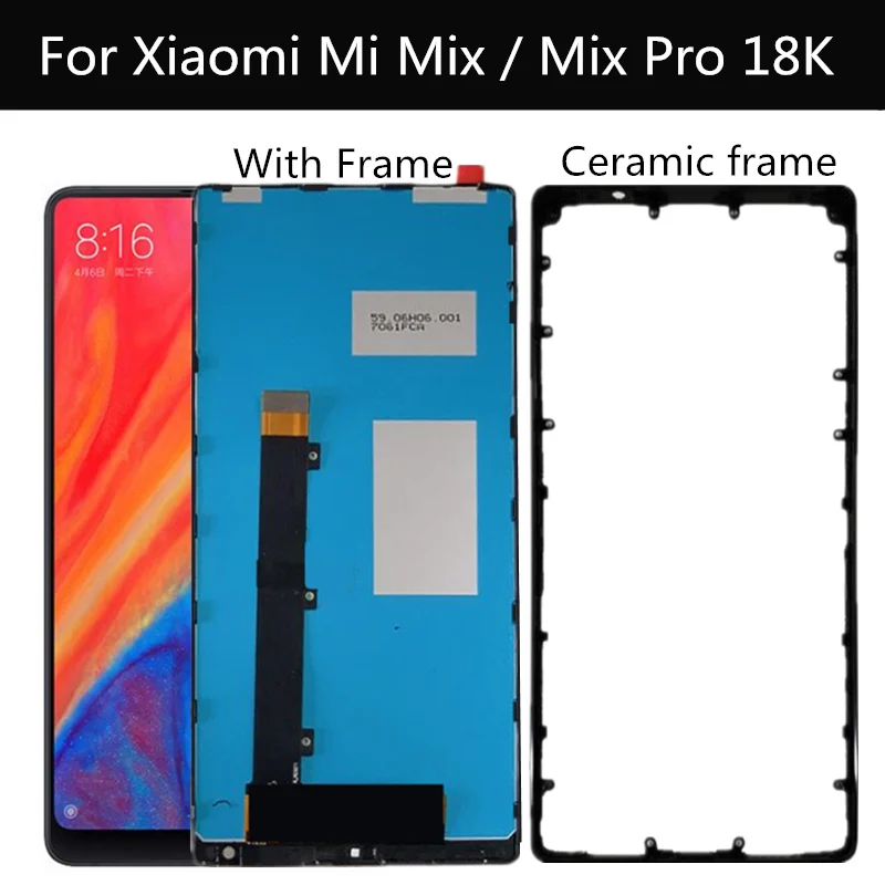 6.4  LCD For Xiaomi Mi MIX Pro 18K LCD Display Touch Screen with frame+Ceramic frame Replacement For xiaomi MI Mix1 LCD