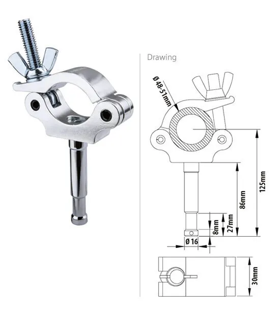 Light single sided hook (including 16mm joint) film and television lighting pipe clamp