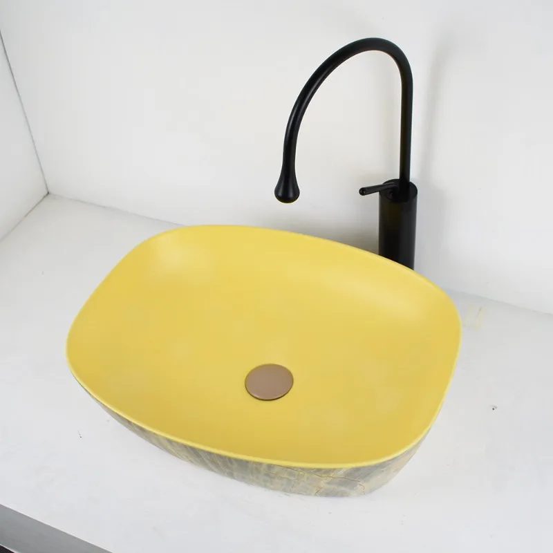 Simple LOFT Yellow Ceramic Countertop Basin Wash Basin, Design Aesthetics INS Nordic B & B Hotel Art Basin