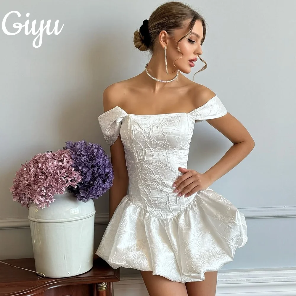 

Giyu jacquard Mini A-line Wedding Dresse Off Shoulder Sexy Short Prom Gown Customsied New Cocktail Dress Vestidos De Noche 2025