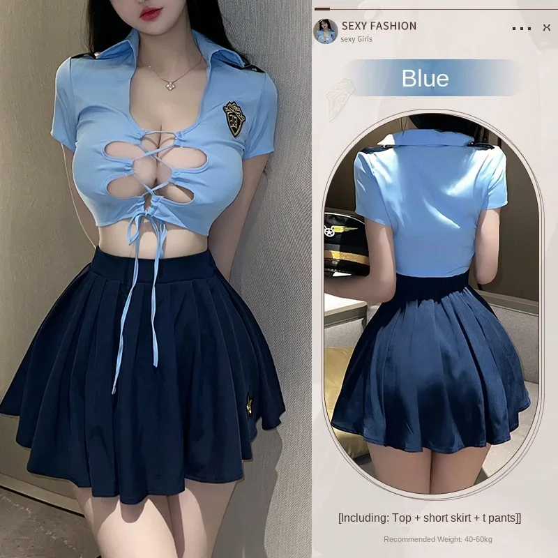 Woman Instructor Uniform with Hat Seduction Clothing Sexy Lingerie Underwear Police Uniform Cosplay Costumes Police