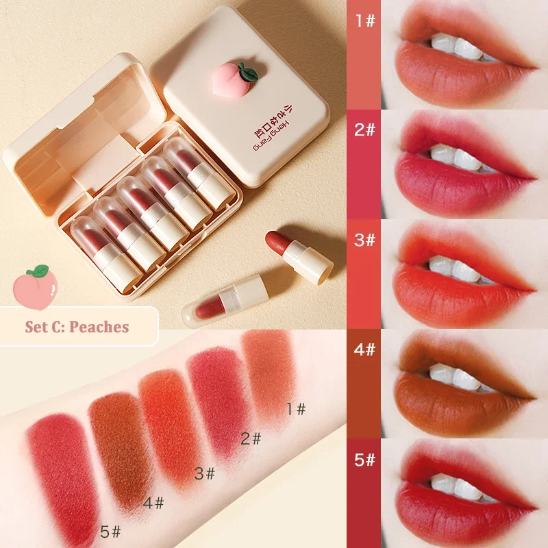 5 Colors/Box Cute Mini Capsule Lipstick Long Lasting Non-stick Cup Lip Tint Lipstick Pills Gift Set Lip Gloss Makeup Cosmetic