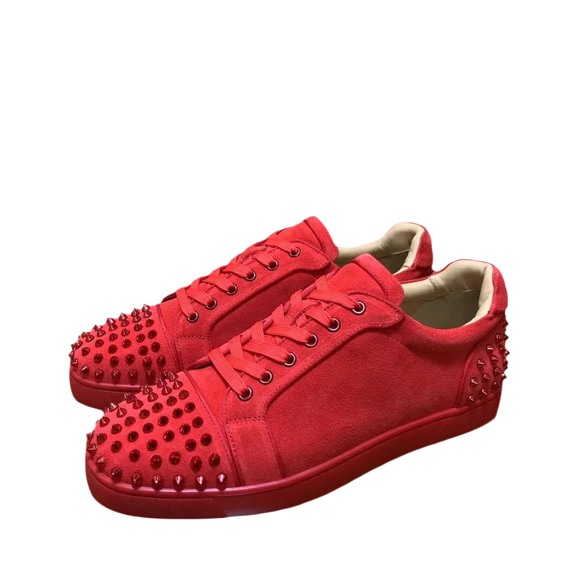 Fashion Luxury Low Top Red Bottom Shoes For Men Trainers Driving Spiked Suede Genuine Leather Toecap Heels Rivets Flats Sneaker