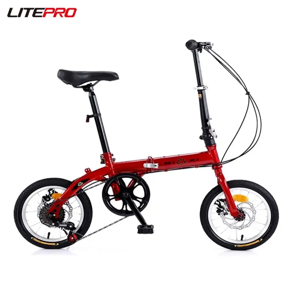 Litepro 14 16Inch Carbon Steel Frame Folding Bicycle Single Variable Speed Disc Portable Bike