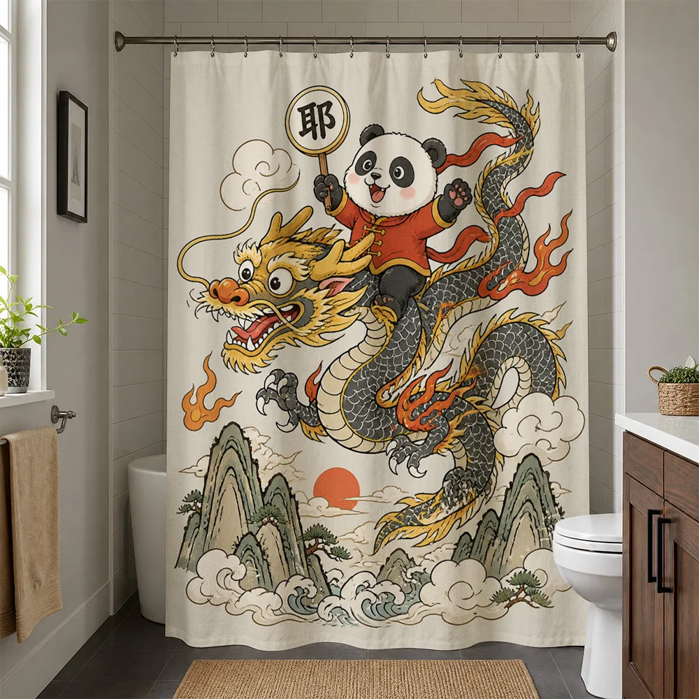 Waterproof Panda Dragon Shower Curtain Bathroom Liner Decorative Asian Cartoon Zodiac Bath Decor Funny Waterproof Shower Curtain