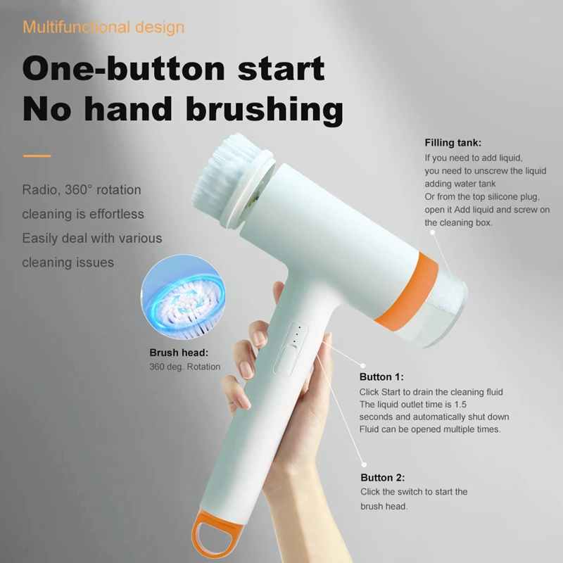 Electric Cleaning Brush Wireless Telescopic Handheld Household Kitchen Floor Bathroom Clean Scrubber