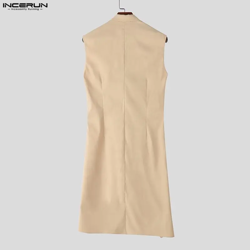 INCERUN Blazer Pria Model Irregular dengan Patchwork Bunga Tanpa Lengan, Jas Pria Streetwear Elegan, Fashion Kasual, Blazer Panjang untuk Pria