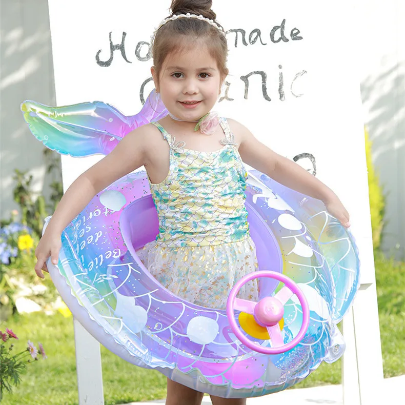 2026 New Mermaid Steering Wheel Swimming Ring Kids Infant Seat Ring Baby Boat Girls Water Inflatable Equipment Beach Party Toy