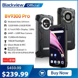 Blackview BV9300 Pro Wytrzymały telefon Helio G99 6,7-calowy wyświetlacz 120 Hz 12 GB 256 GB Smartfon z podwójnym ekranem 15080 mAh, telefon komórkowy 64 MP