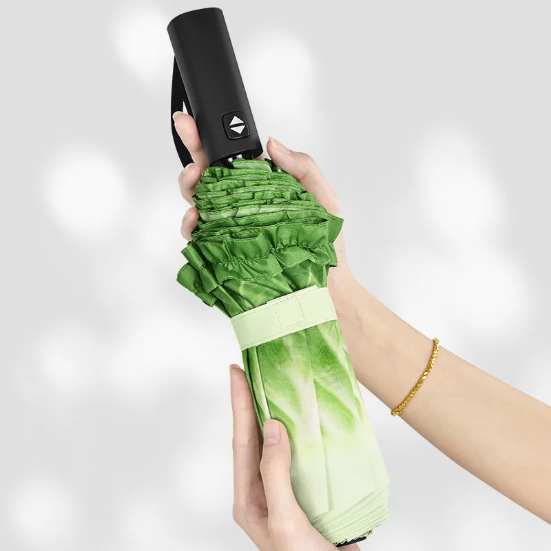 Creative Cabbage Automatic Umbrella Foldable Rain Sun Parasol Scratch Resistant Durable Gift for Commute Women Men 자동 우산