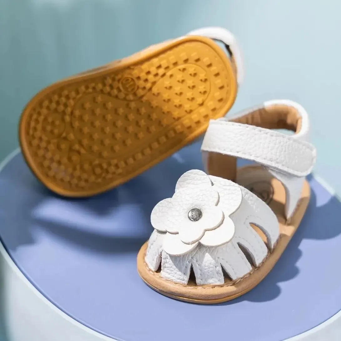 MRovior-Sandales de plage coordonnantes pour bébés filles, chaussures d'été plates à fleurs, semelle en caoutchouc, premiers pas, CPull, 2024