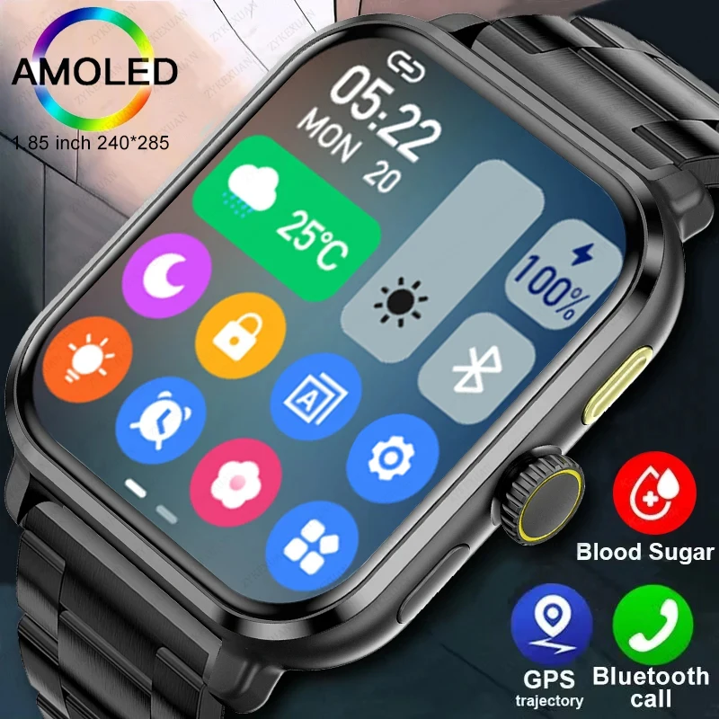 2024 New For Huawei Xiaomi AMOLED Smart Watch Men Blood Sugar Bluetooth Call GPS Sport Tracker IP68 Waterproof Women Smartwatch