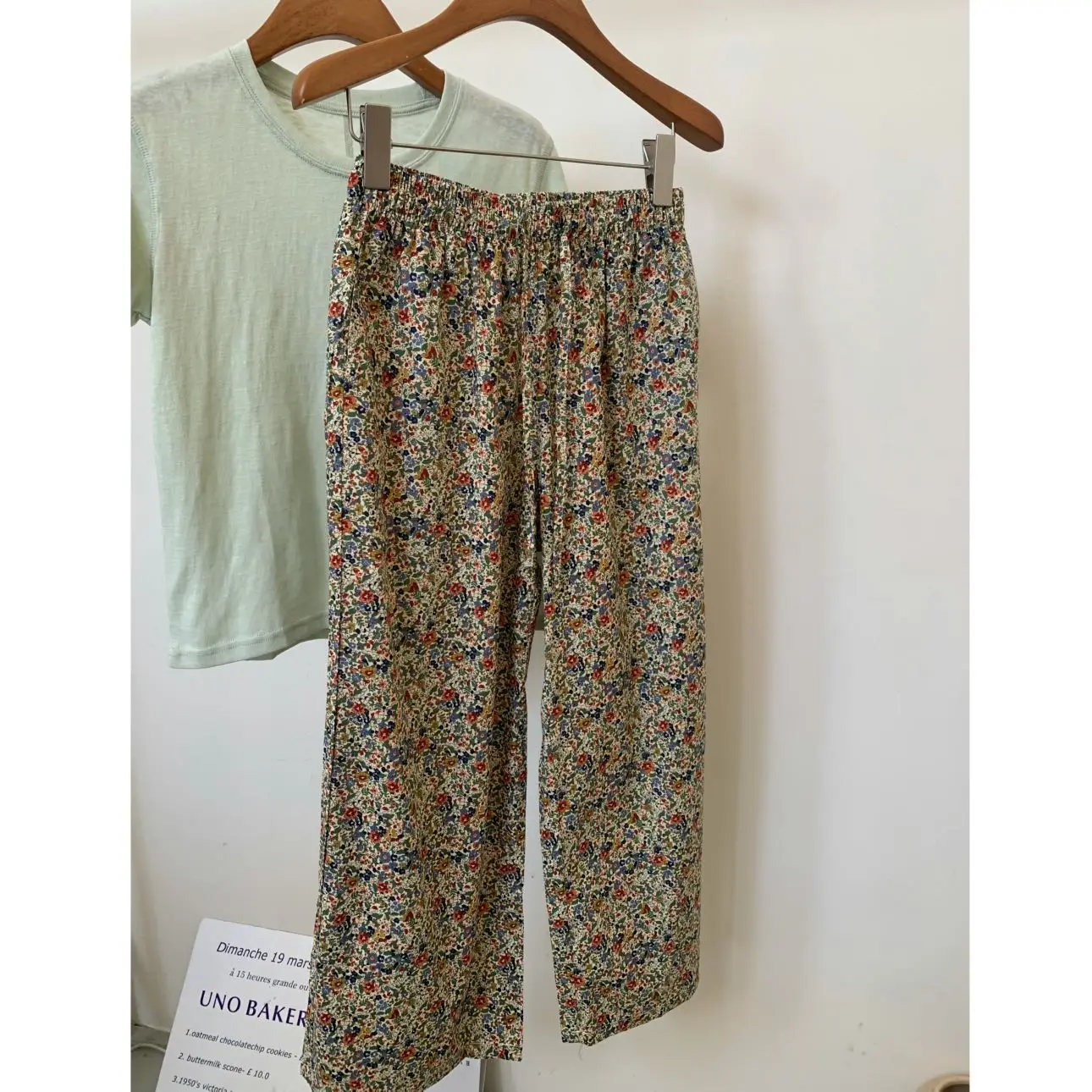 Retro Floral Print Cotton Casual High Waist Wide Leg Pants Nine Points Summer New Style Women's Loose Elastic Waist Trousers