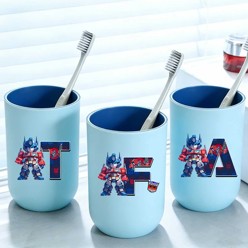 Vaso de agua Transformers de 26 letras, vaso para cepillo de dientes, vaso de enjuague bucal de dibujos animados, vasos de agua para niños, regalos de cumpleaños para niños y niñas, para el hogar