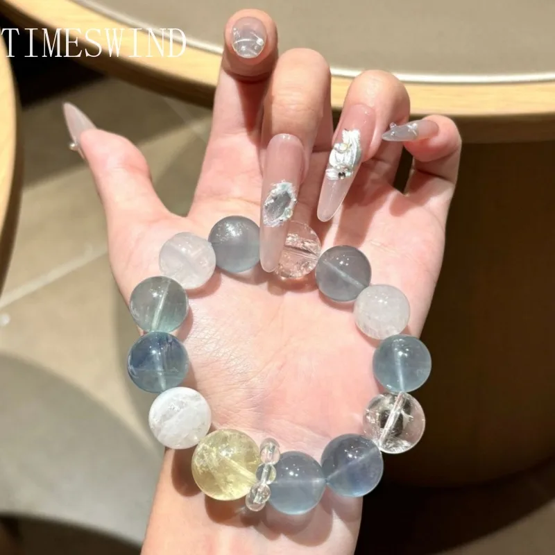 

TIMESWIND Natural Original Crystal Blue White Yellow Round Beaded Women Bracelet Fashion Jewelry with Certificate