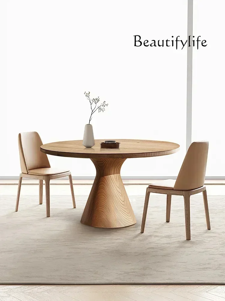 N36 Solid Wood Round Dining Table High-end Personalized Home Dining Table Nordic Minimalist Wabi-sabi Wind Large Round Table