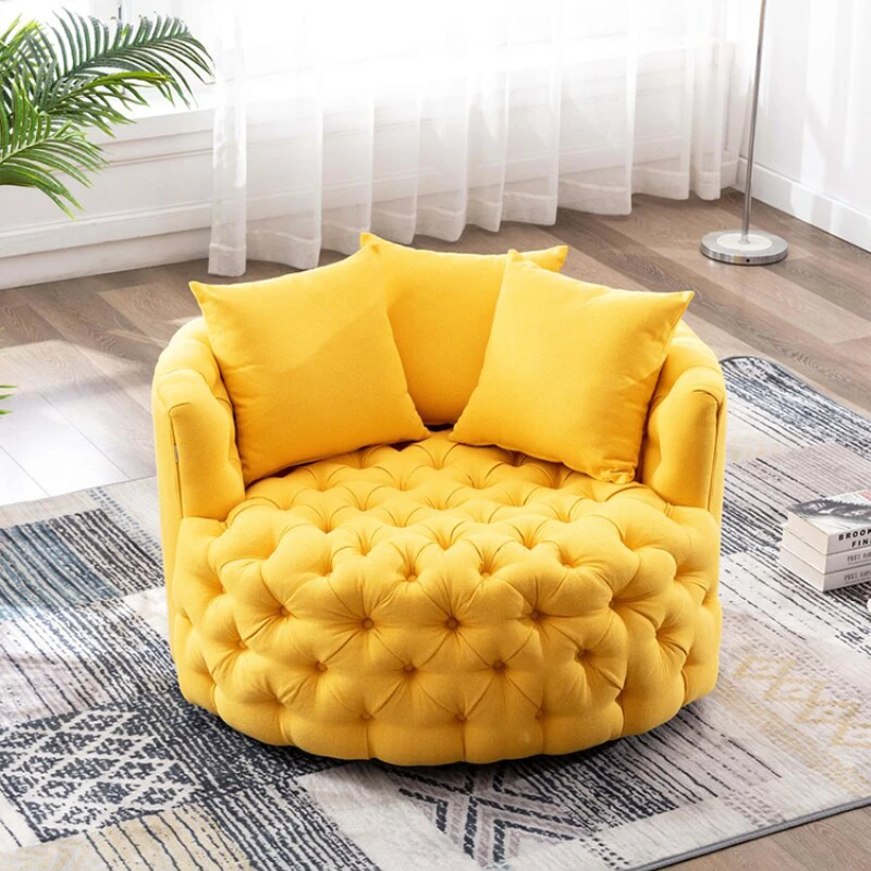 

Light Luxury Linen Pull Buckle Single Sofa Italian Simple Living Room Rotatable round Lounge Chair