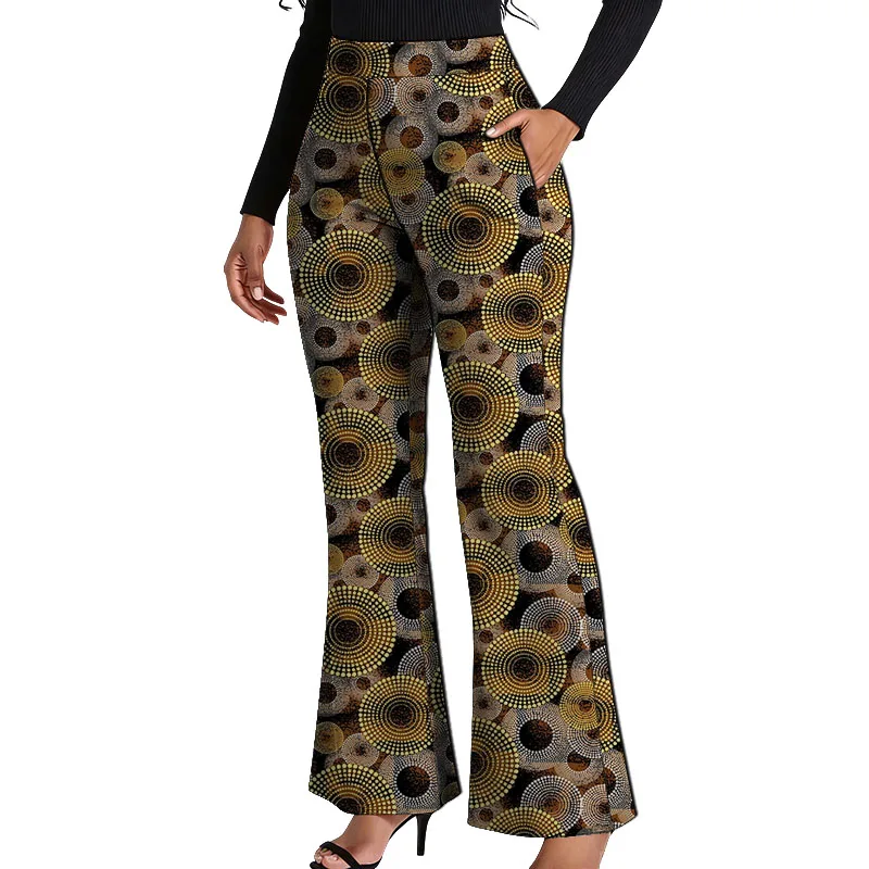 Original Design African Couture Women's Wide Leg Pants Tailored Female Ankara Trousers Dashiki Print Bell-Bottoms