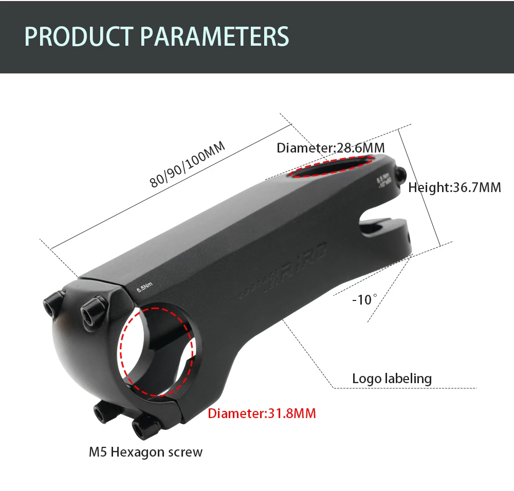 RIRO Ultra-Leichter Aero-Rennrad-MTB-Vorbau 10 Grad Winkel Legierung Interne Kabelführung 31,8mm Klemmdurchmesser Erhältlich in 80/90 – Detail 10