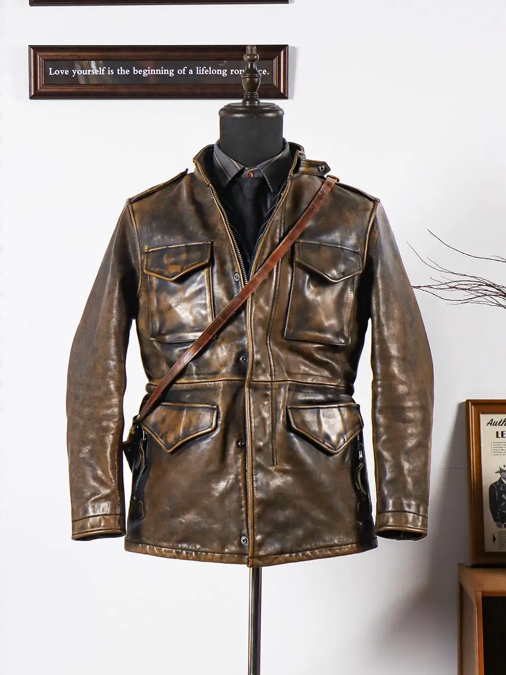 

Tailor Brando 1,5 мм, американская винтажная тяжелая стирка, чайный сердечник растительного дубления, воловья кожа, M65, куртка сафари, мужская кожаная куртка