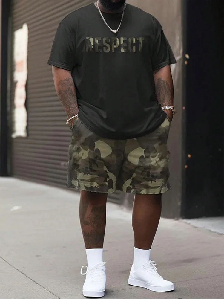 

2025 Camouflage Letter Printed T-shirt Drawstring Shorts Two Piece Set Street Outdoor Fashion Suit New Summer Running Sweatshirt