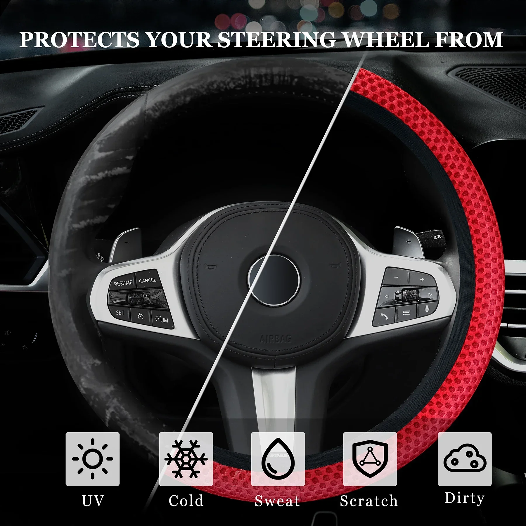 Universal Car steering wheel cover summer ice silk breathable non-slip no inner ring elastic mesh handlebar cover Accessories image 4