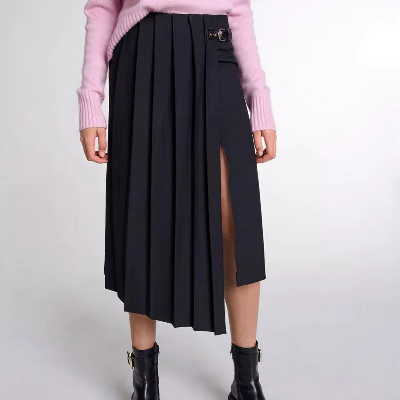 

Skirt for Women 2024 New Spring Summer Irregular High Waist Buckle Fashionable Sweet Pleated Jupe