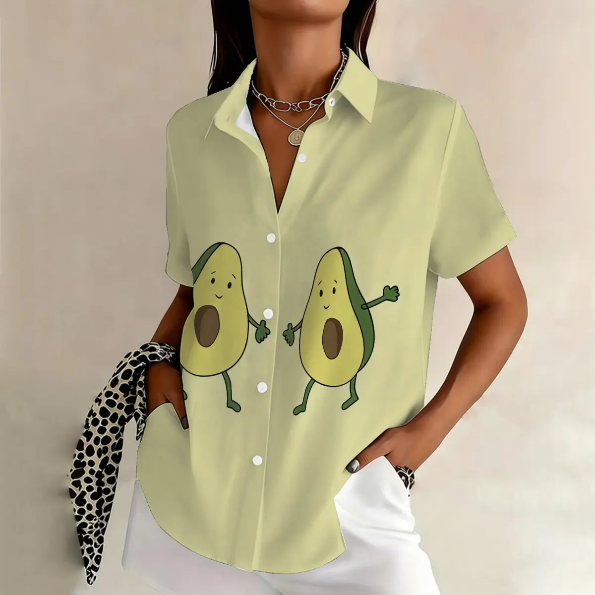 

Летняя минималистичная женская рубашка с короткими рукавами и принтом авокадо, универсальная рубашка больших размеров для повседневной носки.