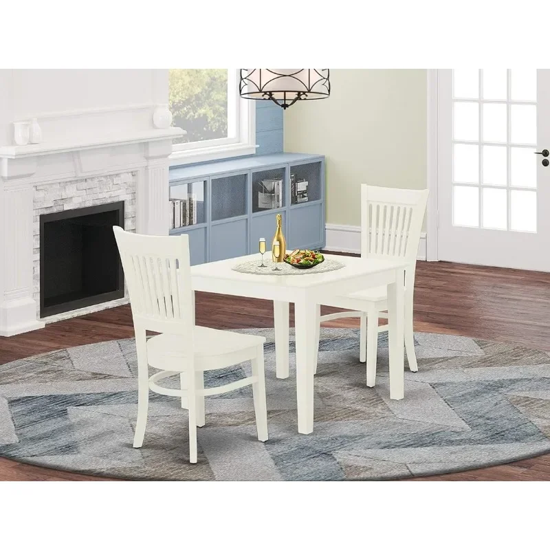 East West Furniture OXVA3-LWH-W Oxford 3 Piece Set Contains a Square Dining Room Table and 2 Kitchen Chairs, 36x36 Inch