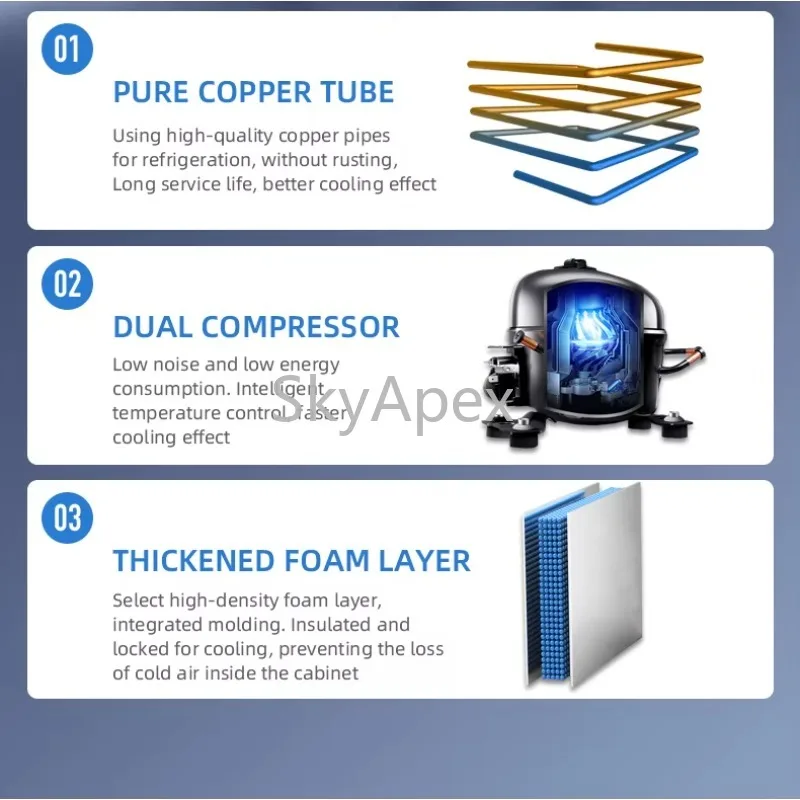 5 Star Energy Efficient Stainless Steel 4 Door Single Temperature Air Cooling Upright  Freezer For Home Kitchen Office Small Use