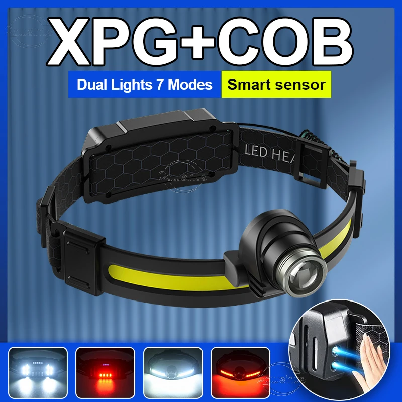 2024 Newest XPG+COB Ultra Powerful Led Headlamp Type-c USB Rechargeable Head Lantern Outdoor Tactical Flashlight Fishing Camping