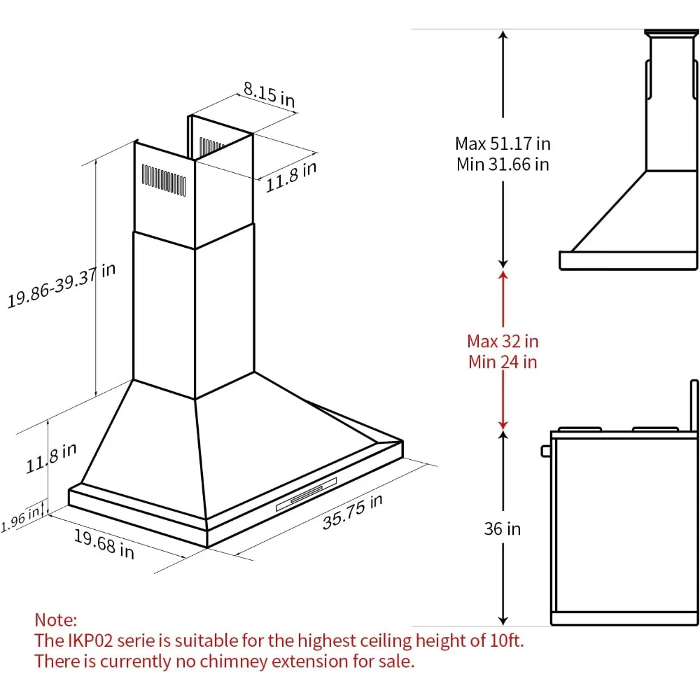 Afzuigkap, Muurbevestiging, Ducted/Ductless Roestvrijstalen Ontluchtingskap Met Gebarendetectie En Aanraakbedieningspaneel, Afzuigkap