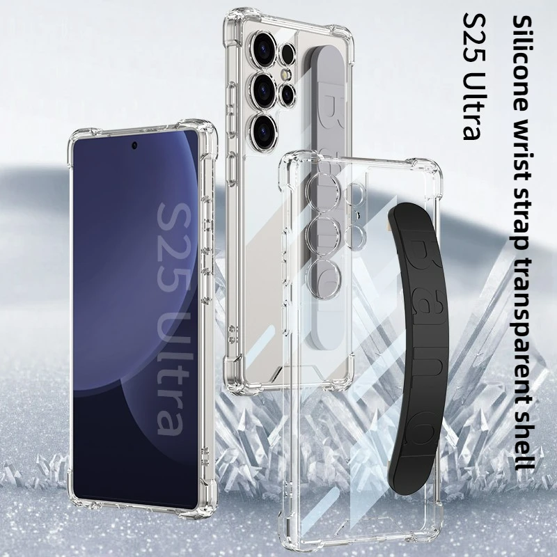 

For Samsung Galaxy S25 Ultra Case Luxury Ultra Thin Skin Friendly Clear Matte Elastic Wristband Shockproof Hard Cover Accessory