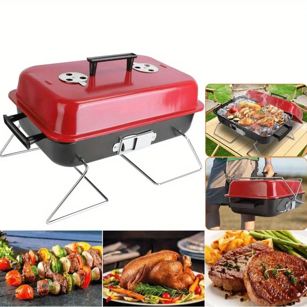 Portable Charcoal Grill, Tabletop Outdoor Barbecue Smoker, Small BBQ Grill for Outdoor Cooking Backyard Camping Picnics Beach