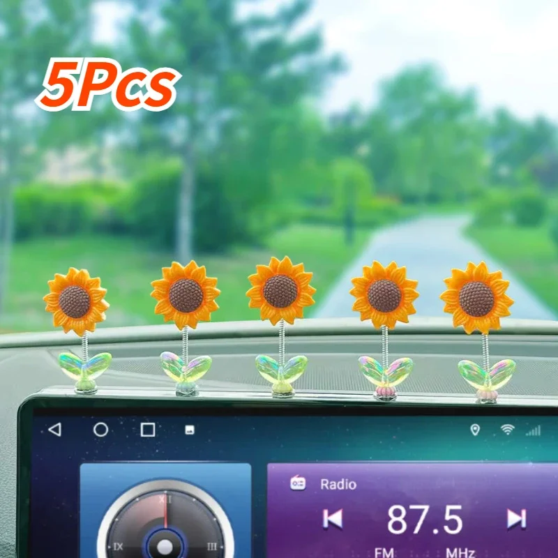 5Pcs Sunflower Cars Decorations Shaking Head Car Ornaments Adorable Interior Accessories Car Interior Decor Accessories