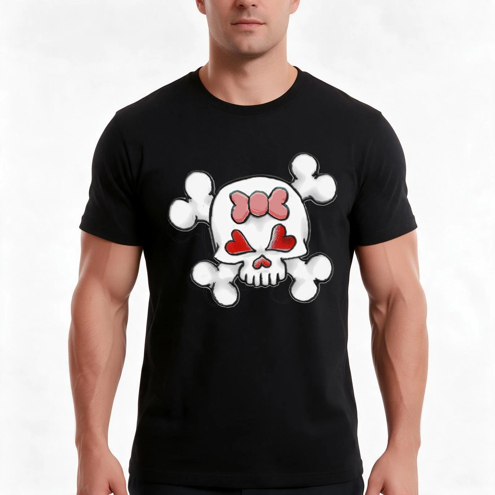 Girly Skull 2 T-Shirt, Summer Casual Cotton Tee, Oversized Streetwear Tops, Vintage Graphic Print, Loose Fit Short Sleeve